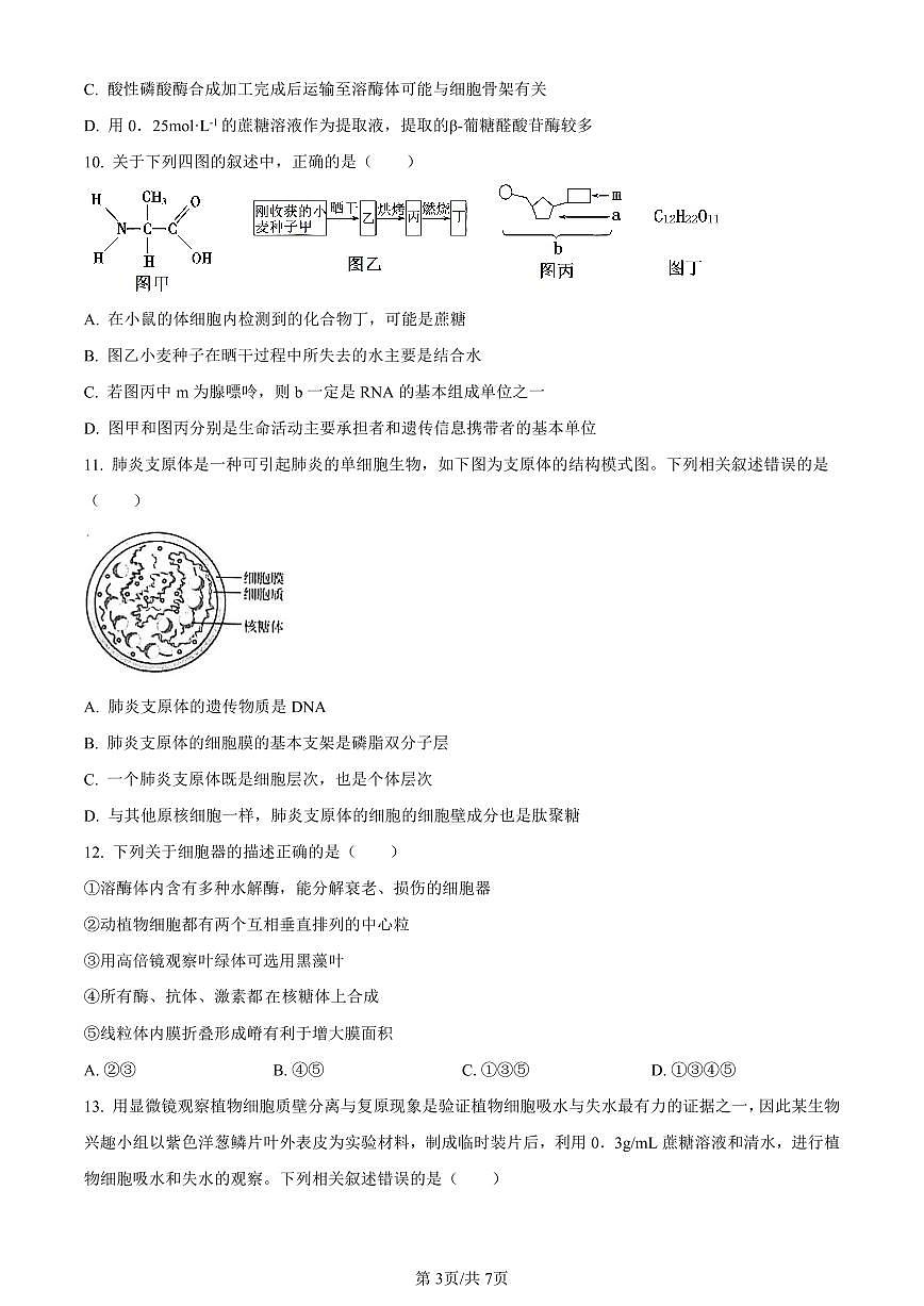 重庆市九龙坡区2023-2024学年高一1月期末质量监测生物试题(含答案)第3页