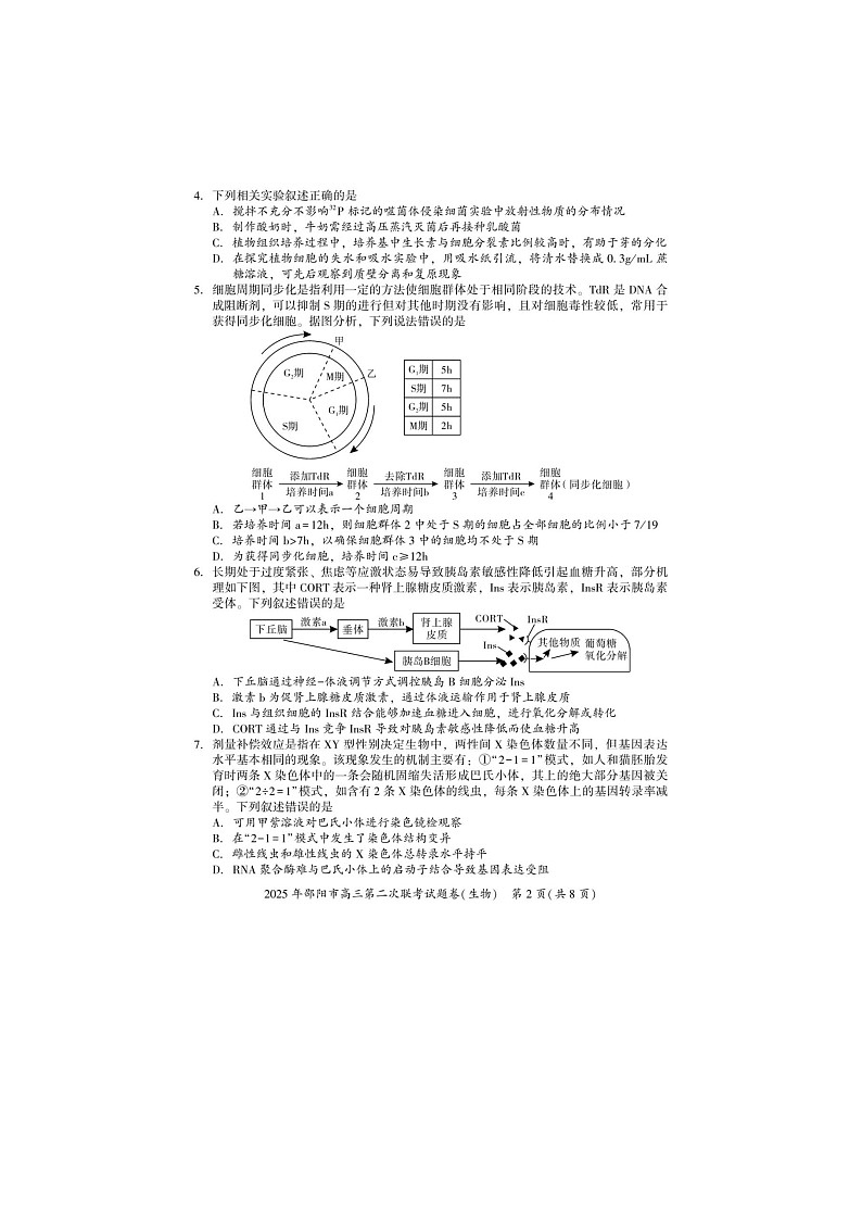 湖南省邵阳市2024-2025学年高三下学期第二次联考生物试卷含答案第2页