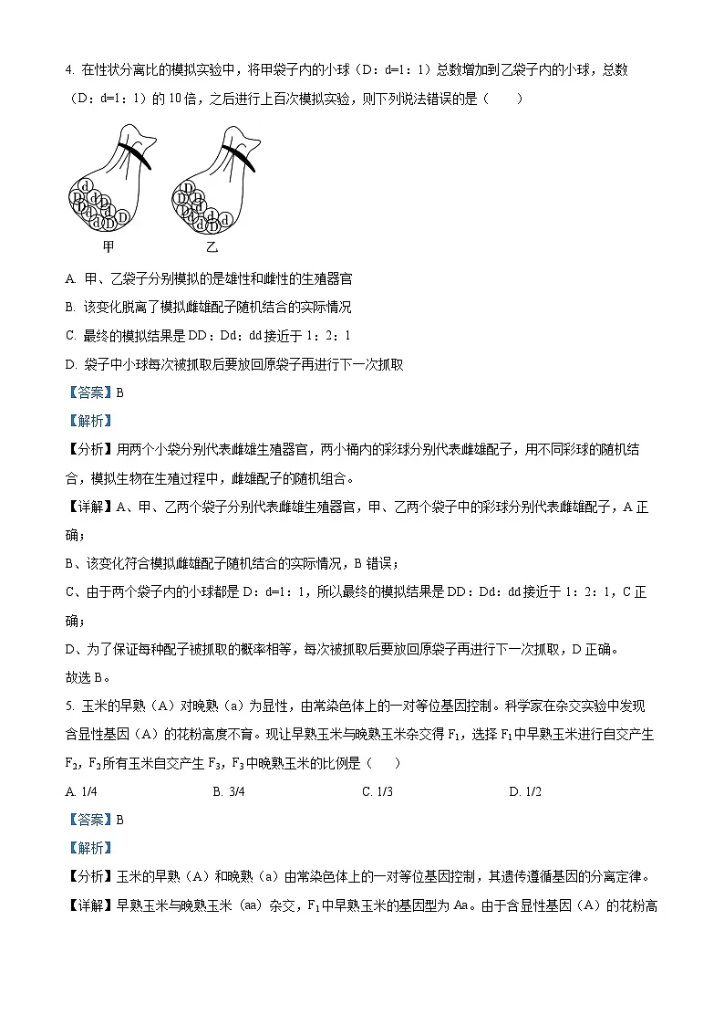 河北省邯郸市2024-2025学年高一下学期3月月考生物试题 Word版含解析第3页