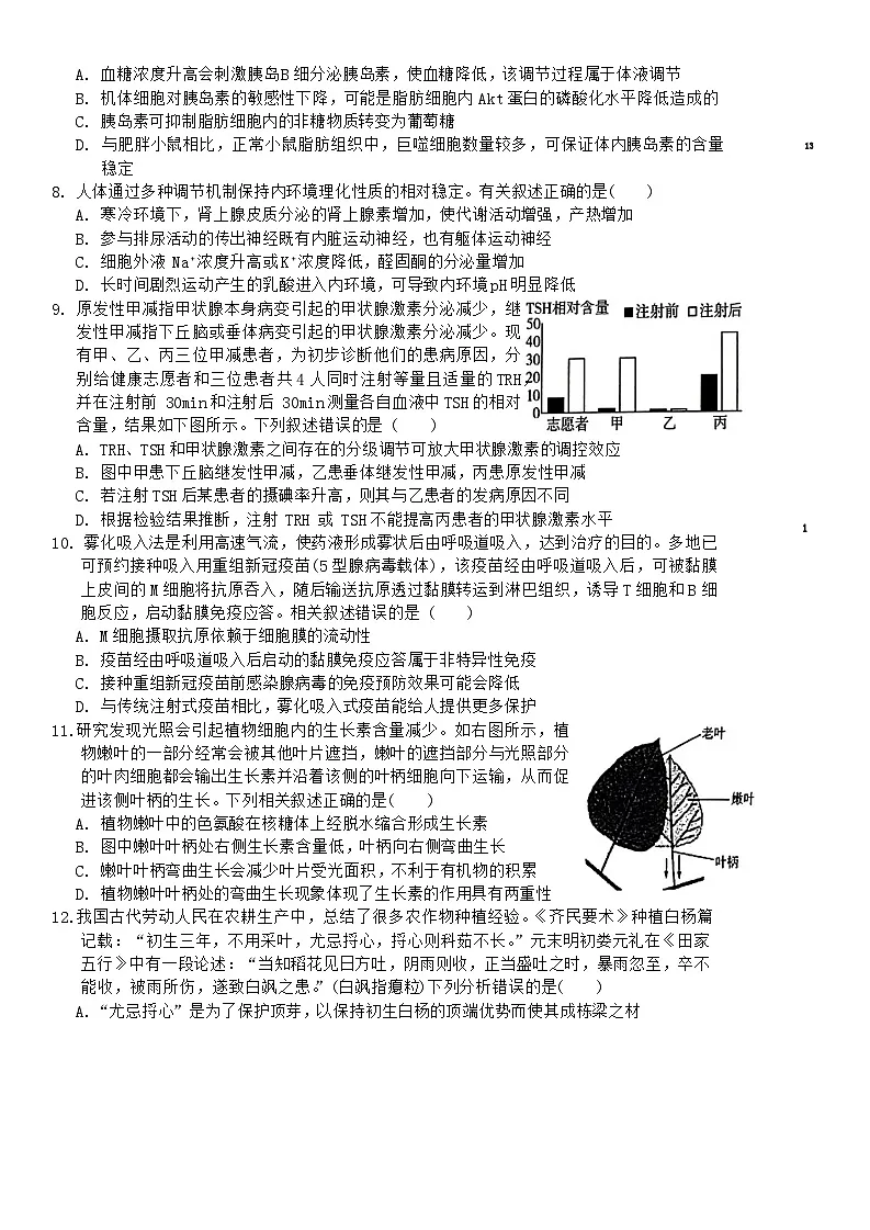 安徽省六安第一中学2024届高三上学期第五次月考生物试卷(含答案)第3页