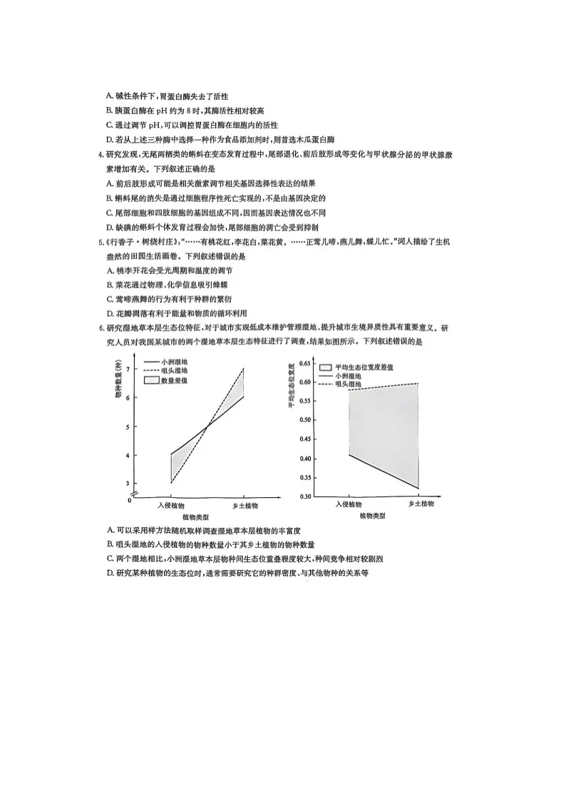 华大新高考联盟2025届高三4月教学质量测评生物试卷(无答案)第2页