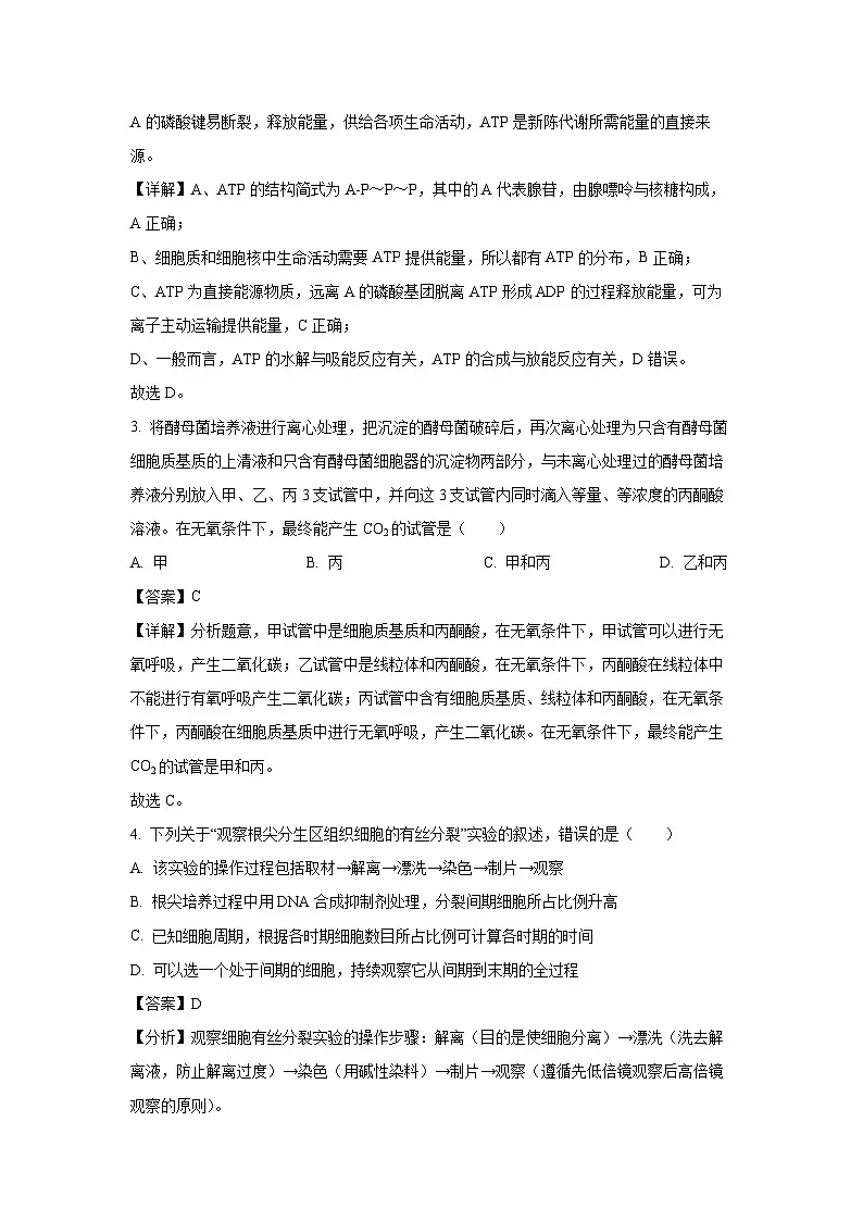 江西省上饶市2023-2024学年高一下学期期末教学质量检测生物试卷(解析版)第2页