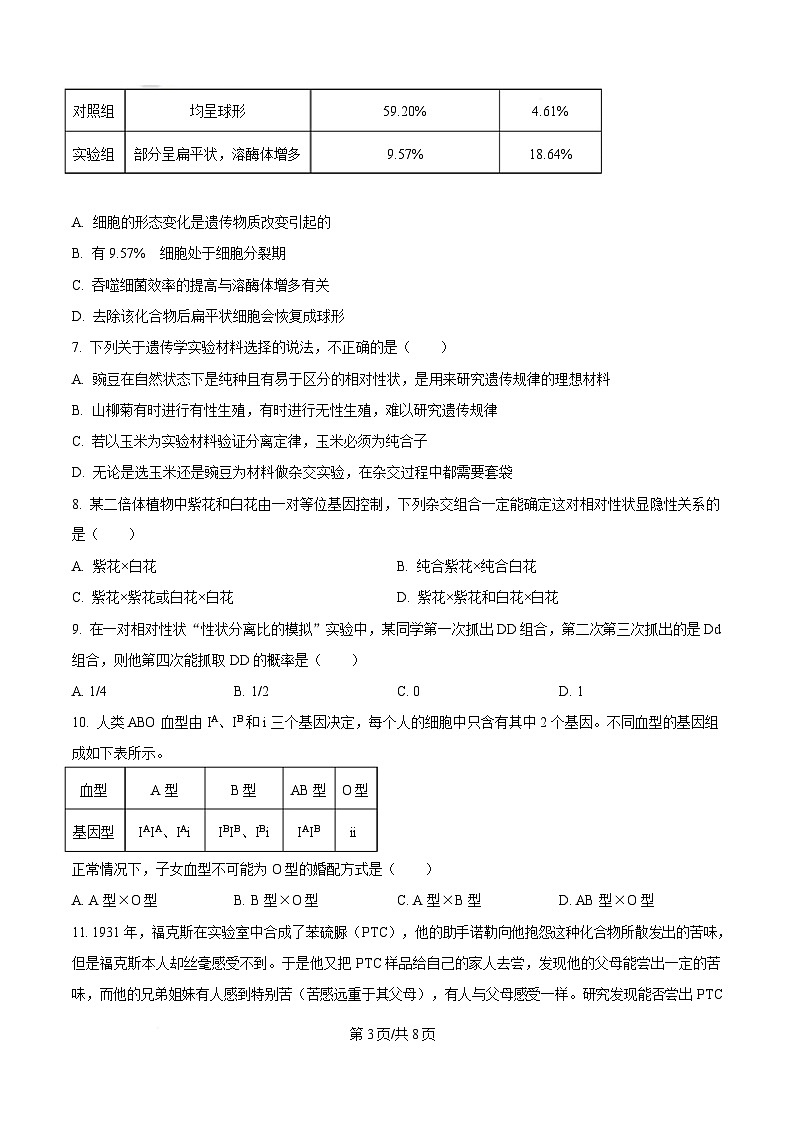 四川省自贡市蜀光中学2024-2025学年高一下学期3月月考生物试题(原卷版)第3页