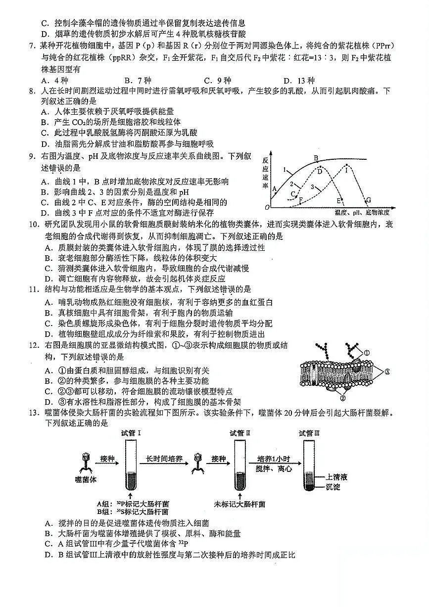 浙江省91高中联盟2024-2025学年高一下学期4月期中考试生物试卷(PDF版附答案)第2页