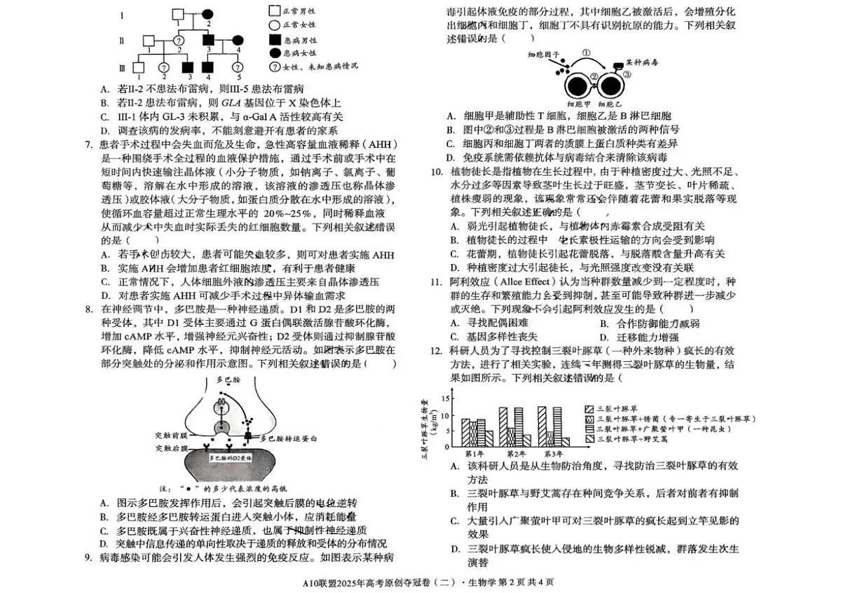 2025届安徽省A10联盟高三原创夺冠卷(二)生物试题(高考模拟)第2页