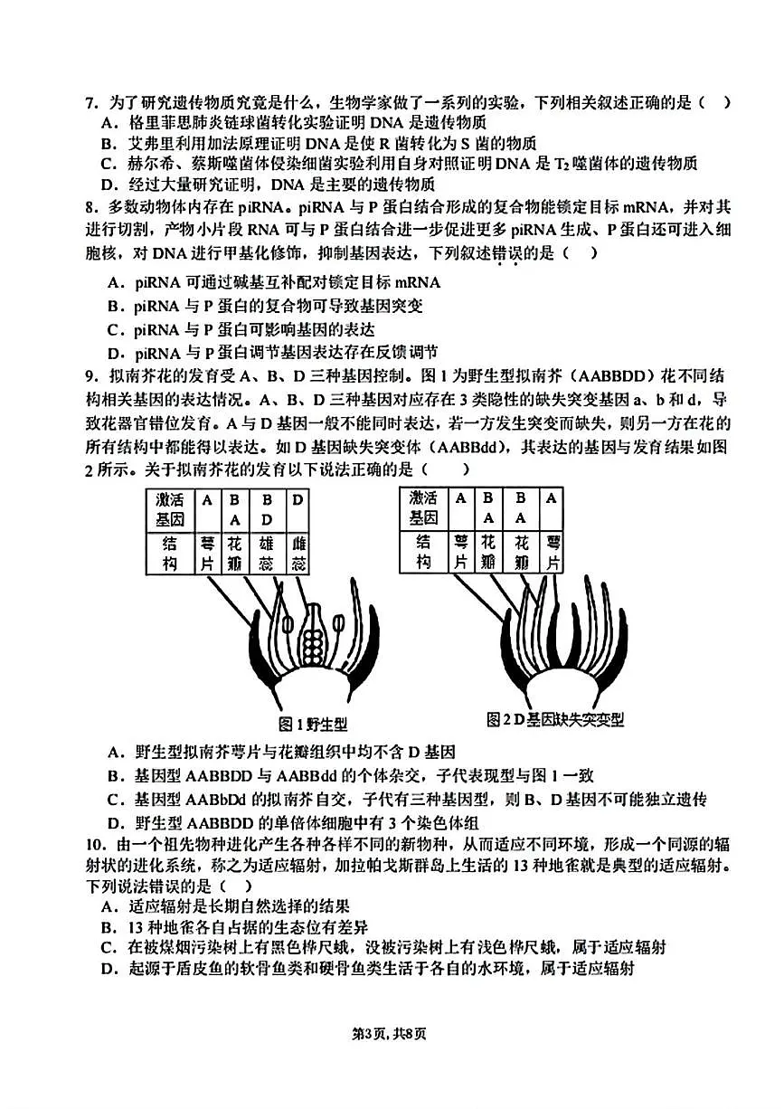 2025届湖北省襄阳五中高三一模考试生物试题(高考模拟)第3页