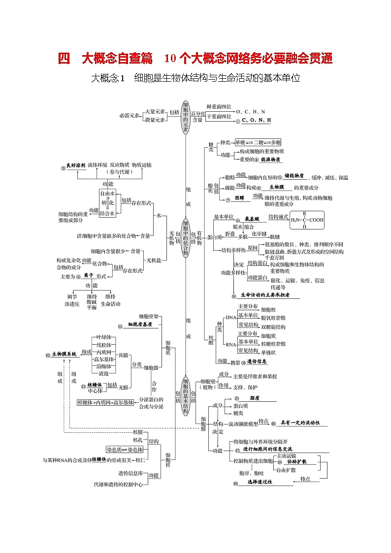 2025版高考生物热点题型与考点专练四大概念自查篇10个大概念网络务必要融会贯通试题(Word版附答案)第1页
