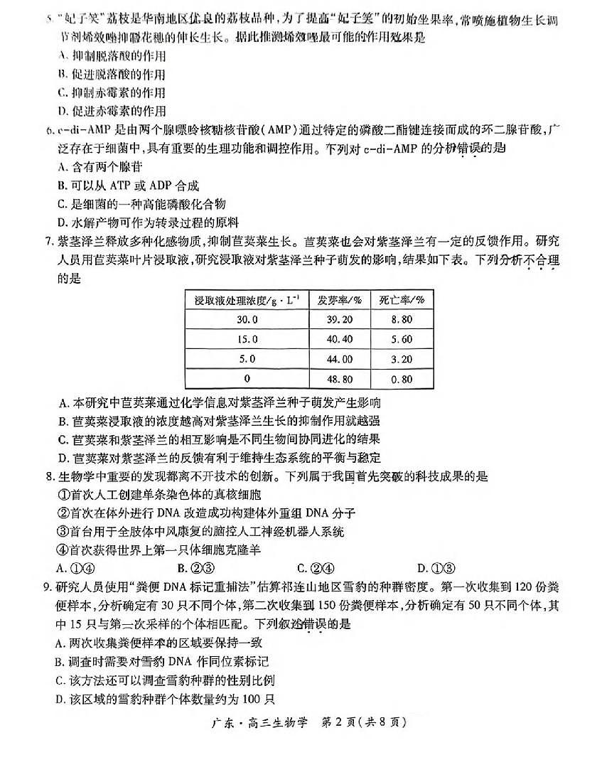 生物丨上进联考广东省2025届高三下学期5月联合测评试卷及答案第2页
