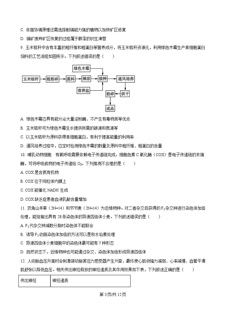 2025届黑龙江省哈尔滨市东北三省四市教研联合体高考模拟一模生物试题(原卷版)第3页