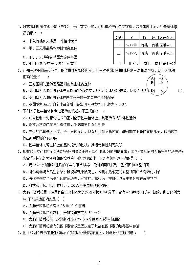 高一生物月考卷【测试范围:苏教版2019必修二全本】(考试版)(江苏专用)第2页