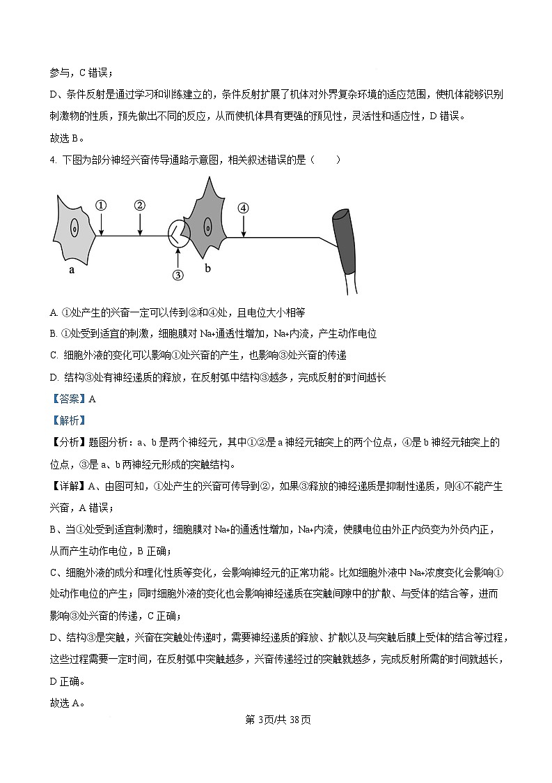 黑龙江省大庆市实验中学2024-2025学年高二上学期期末考试生物试卷 Word版含解析第3页