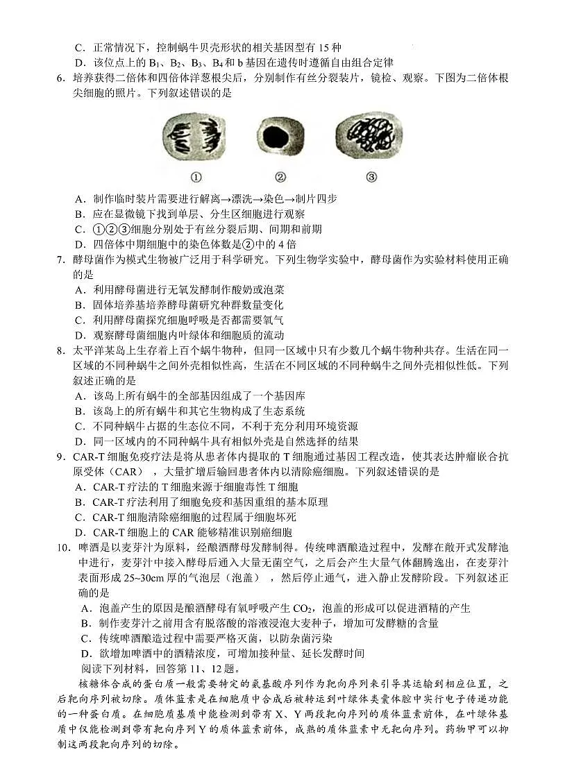 2024学年第一学期江浙皖高中(县中)发展共同体高三年级10月联考 生物试卷(含答案)第2页