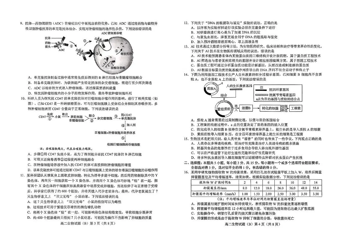 山东省菏泽市2024-2025学年高二下学期4月期中考试 生物(B) PDF版含答案第2页