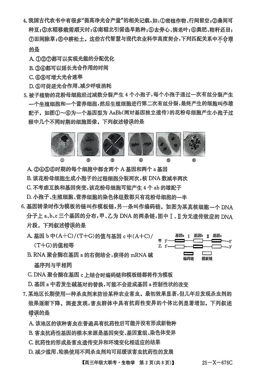 2025届河南高三前20名校猜题大联考生物试题(高考模拟)第2页