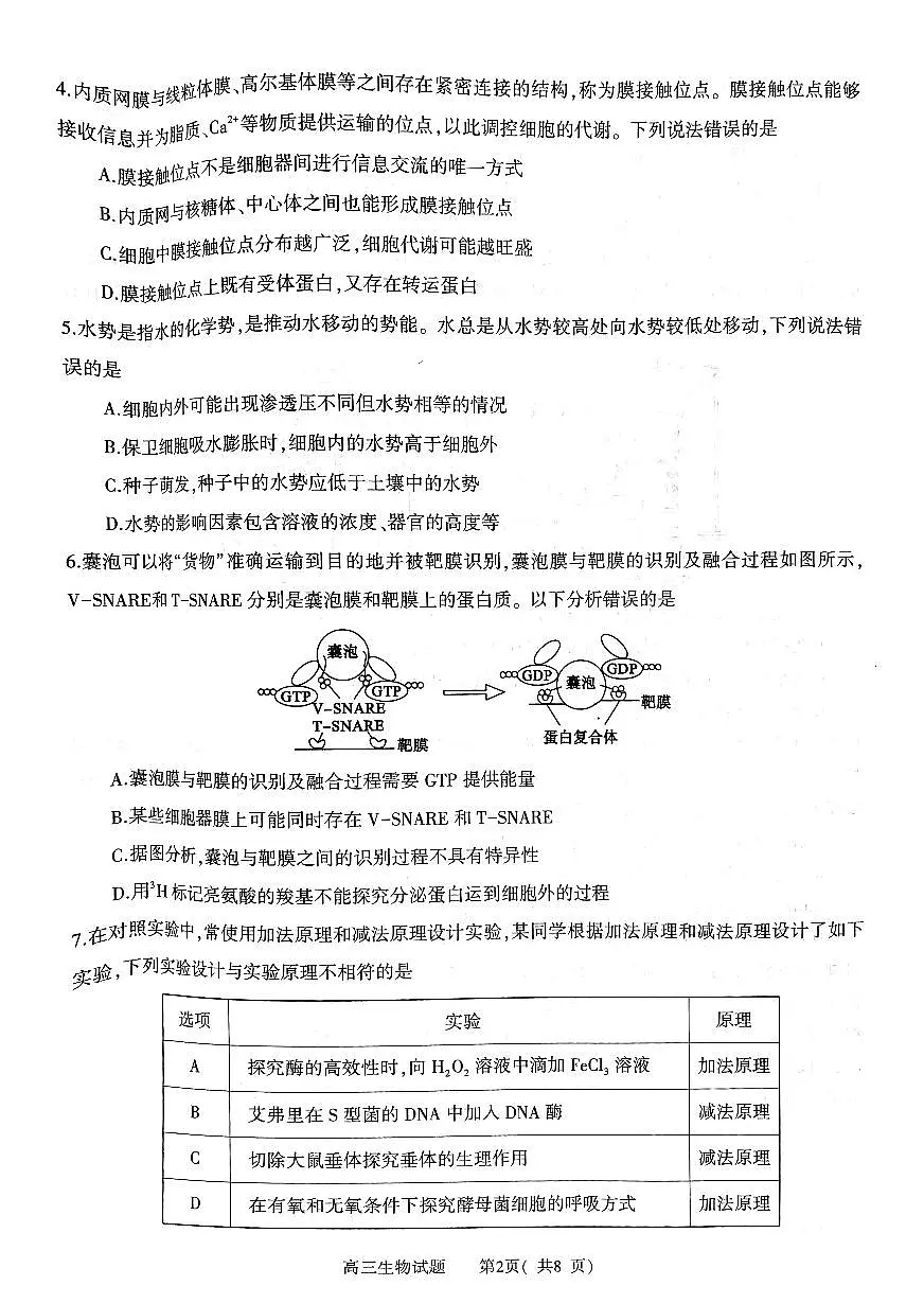 河南省信阳市2024-2025学年普通高中高三第一次教学教学质量检测 生物试卷(含答案)第2页