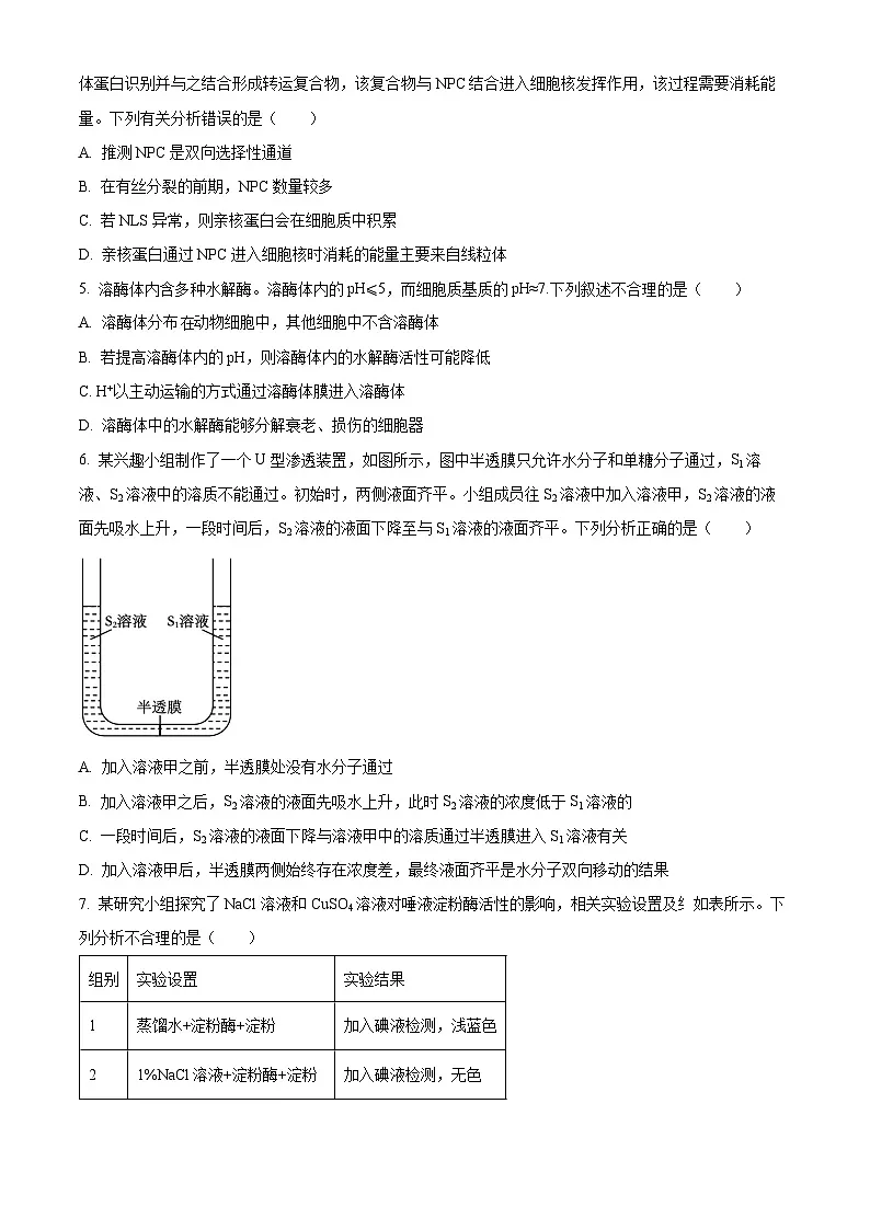 重庆市部分学校2024-2025学年高一下学期3月联考生物试题(原卷版+解析版)第2页