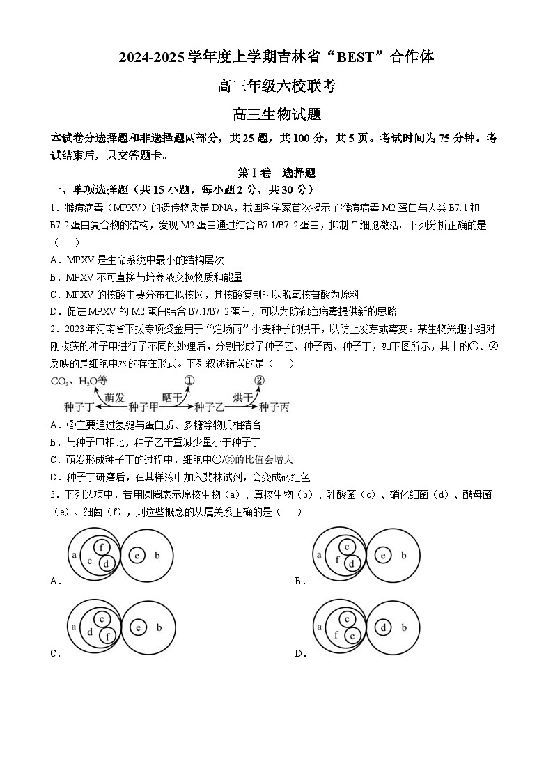 吉林省“BEST”合作体六校2024-2025学年高三上学期第三次联考生物试卷(含答案)第1页