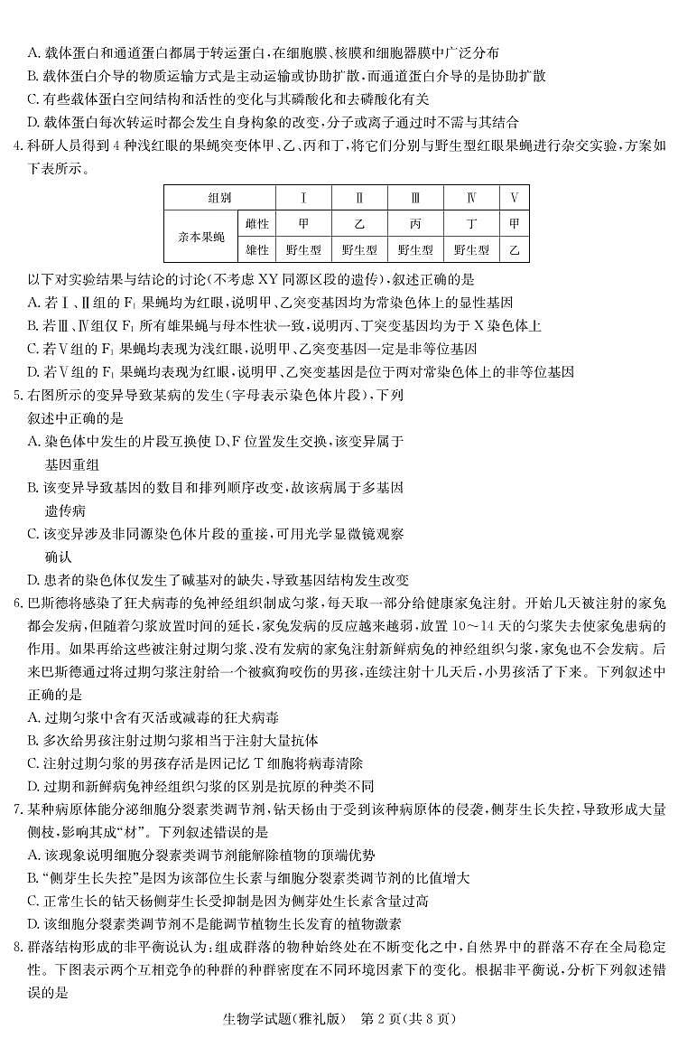 生物丨炎德·英才大联考湖南省雅礼中学2025届高三下学期5月模拟试卷(一)试卷及答案第2页