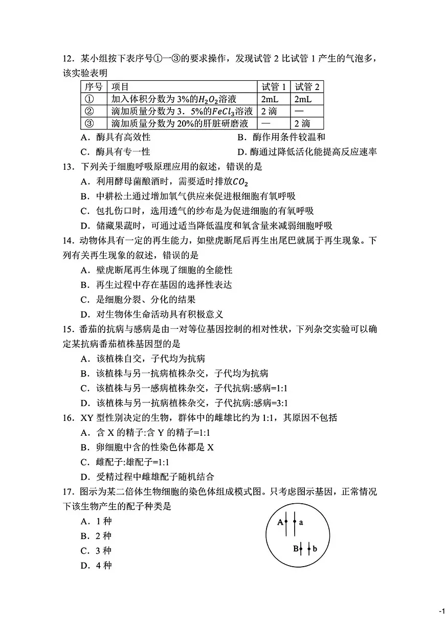 2024年山东省普通高中学业水平合格考试高二生物夏季合格考会考试题(无答案)第3页