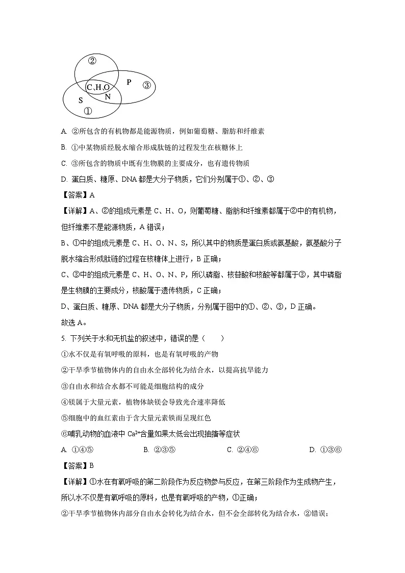 河南省濮阳市2024-2025学年高一上学期1月期末生物试题(解析版)第3页