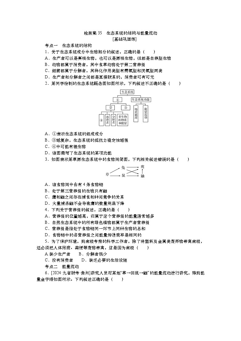 2025届高考生物学一轮复习检测练习35 生态系统的结构与能量流动(含解析)第1页