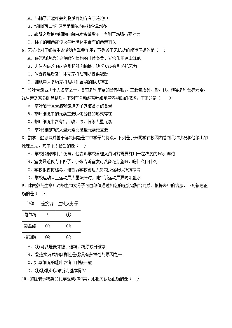 高考生物一轮复习讲练测第一单元 细胞的概述及其组成分子(测试)(原卷版)第2页