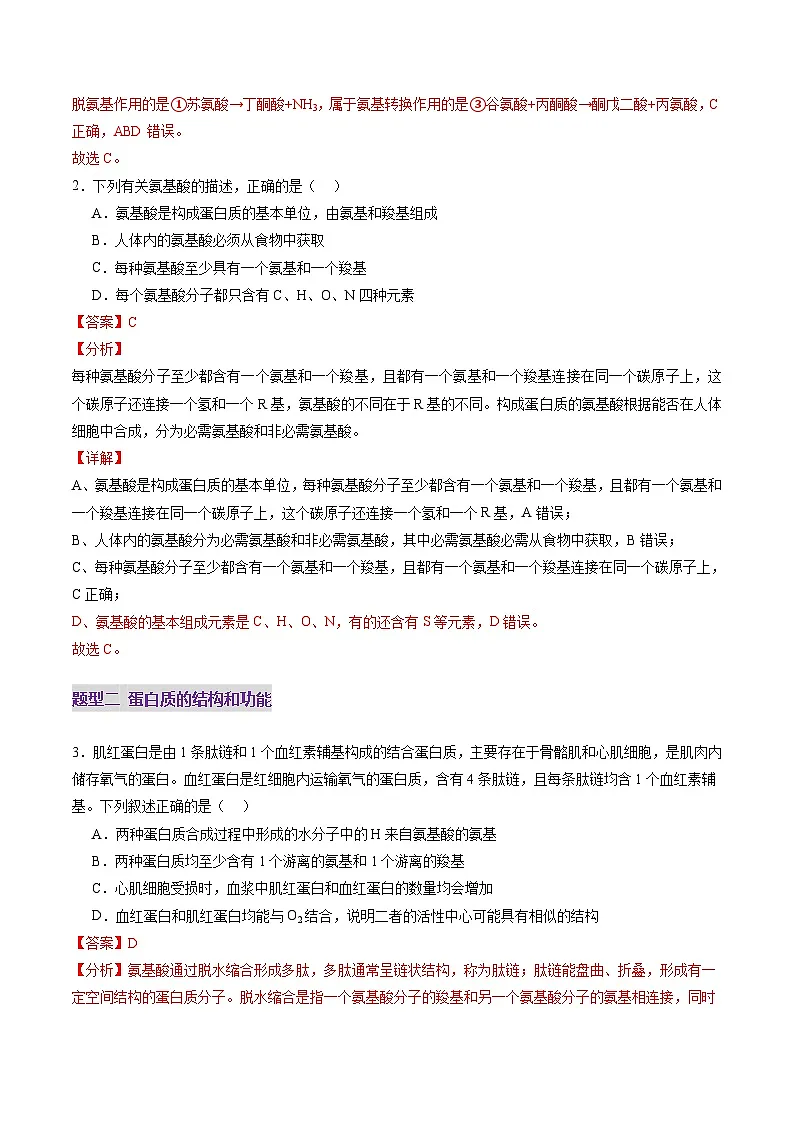 高考生物一轮复习讲练测第04讲 蛋白质和核酸(练习)(解析版)第2页