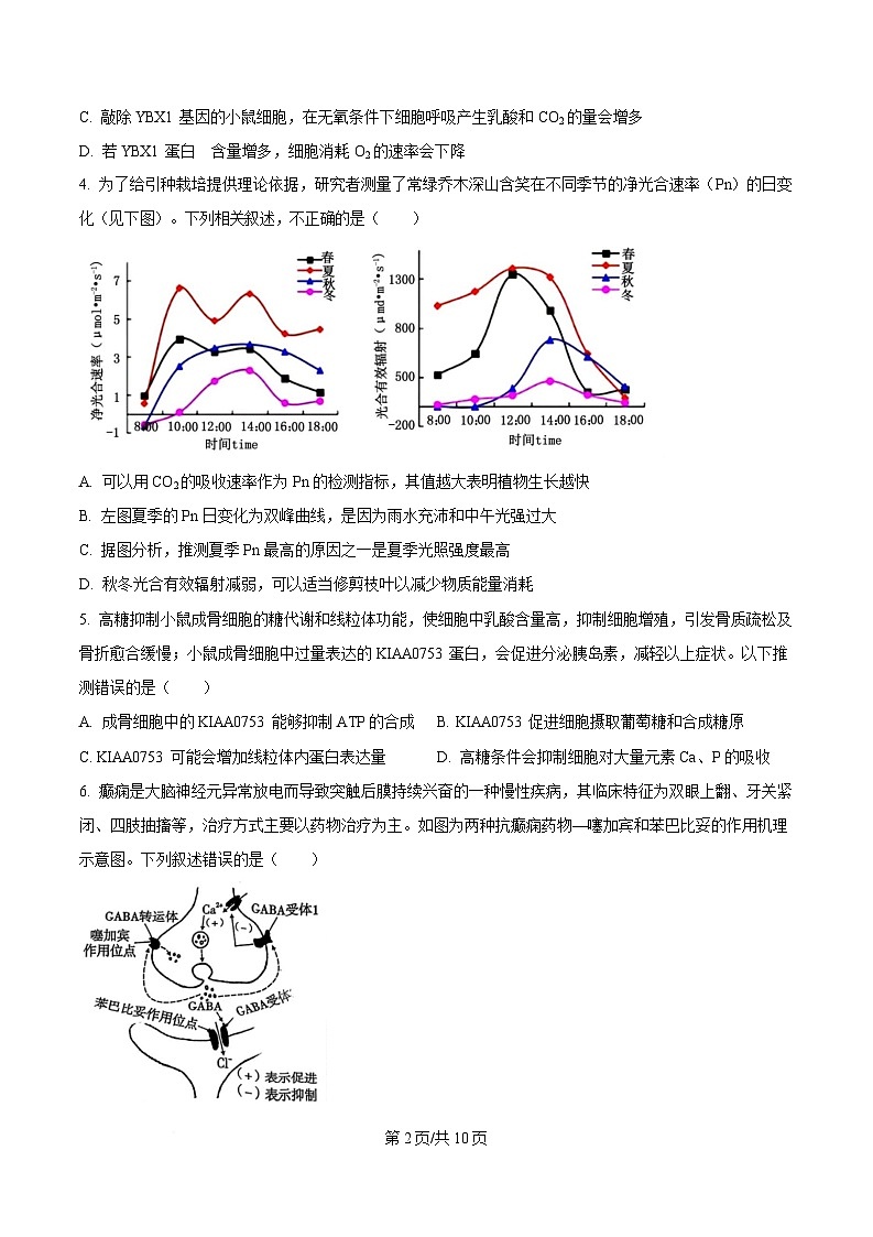 2025届湖南省岳阳市高三下学期信息卷(一)生物试题(原卷版)第2页