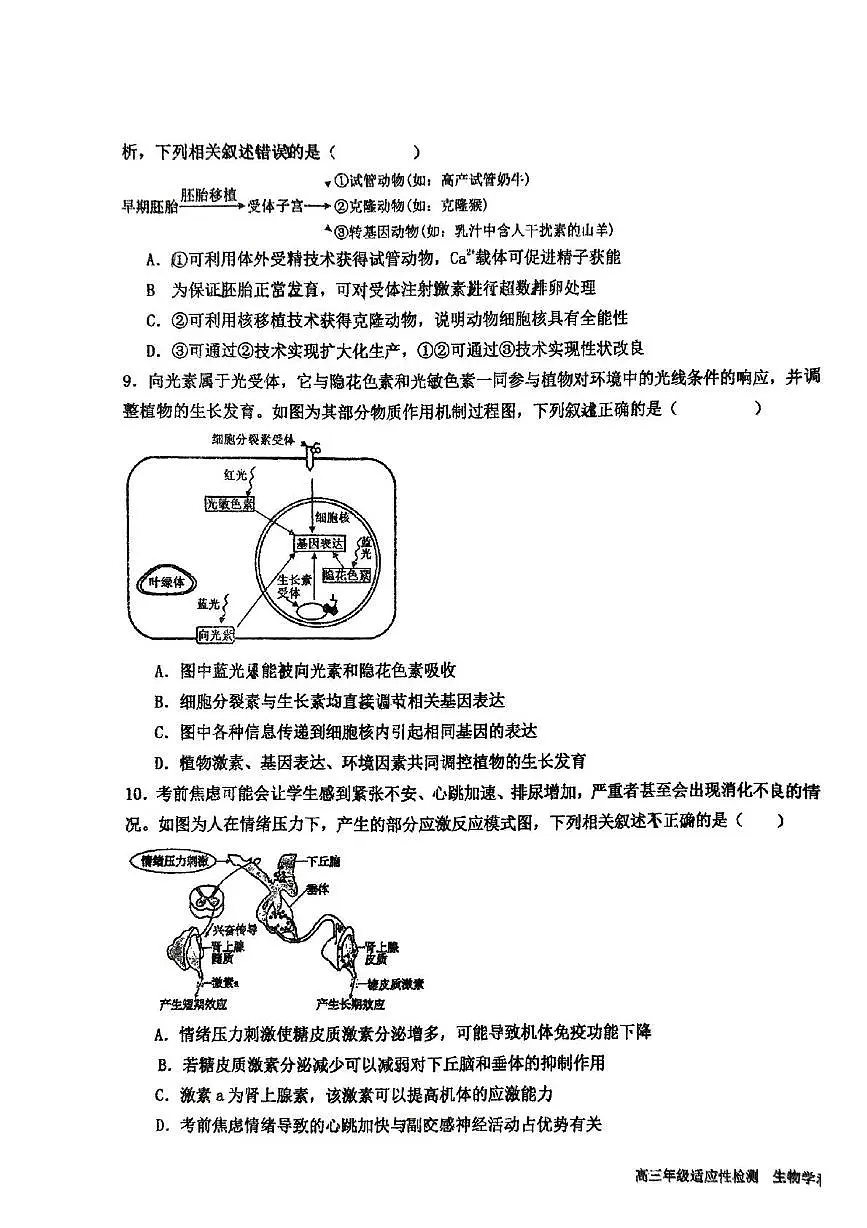 2025届黑龙江省大庆市龙凤区大庆市第四中学高三模拟预测生物试题(高考模拟)第3页