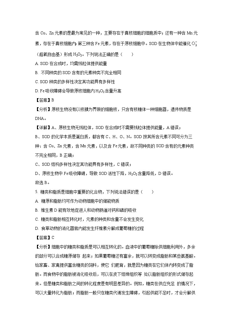 山东省名校联盟2024-2025学年高一上学期12月月考生物试卷(解析版)第3页