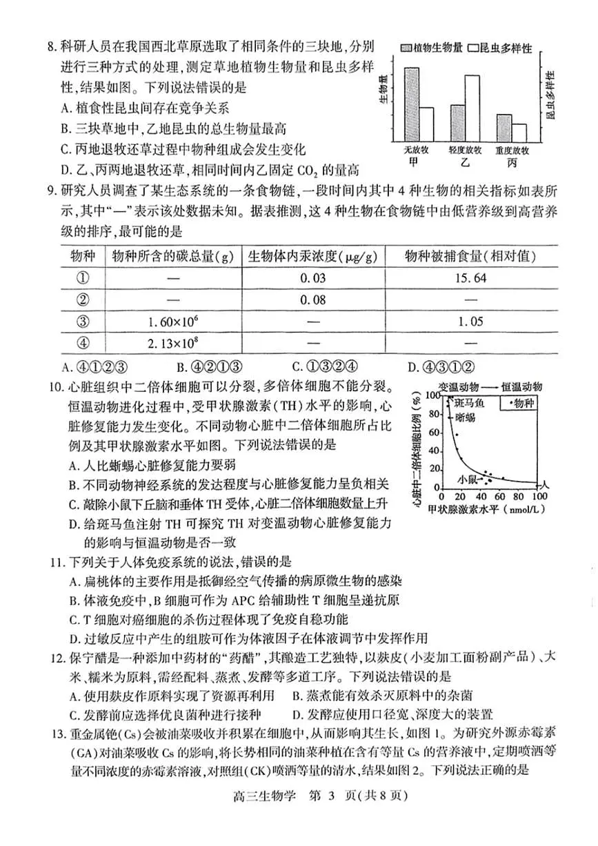 2025届山东省潍坊市高三下学期5月模拟生物试卷(高考模拟)第3页