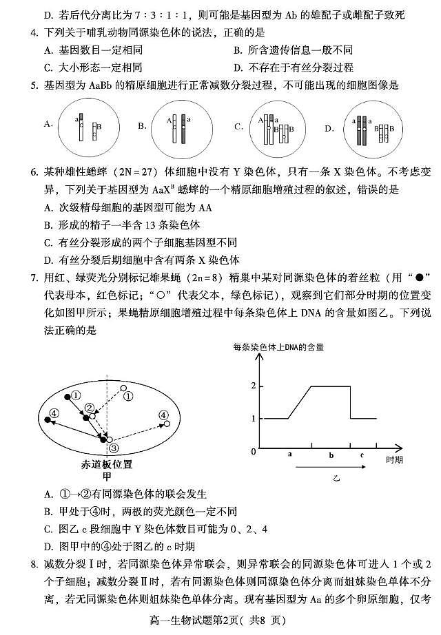 山东省潍坊安丘市等三县2024-2025学年高一下学期5月期中考试生物试题(PDF版附答案)第2页