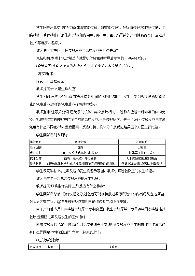 高中生物 第4章 第3节免疫失调 教案2第2页