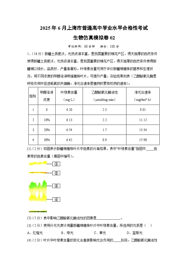 生物:2025年6月上海市普通高中学业水平合格性考试生物仿真模拟卷02(解析版)第1页
