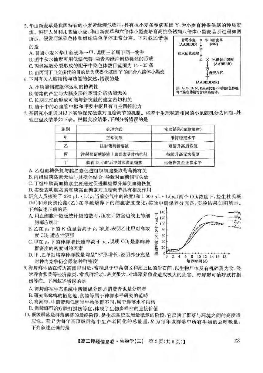 生物丨九师联盟2025届高三下学期6月押题信息卷(三)试卷及答案第2页