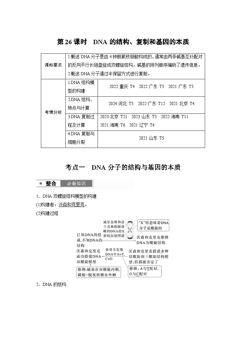 第六单元 第26课时 DNA的结构、复制和基因的本质(教师版)第1页