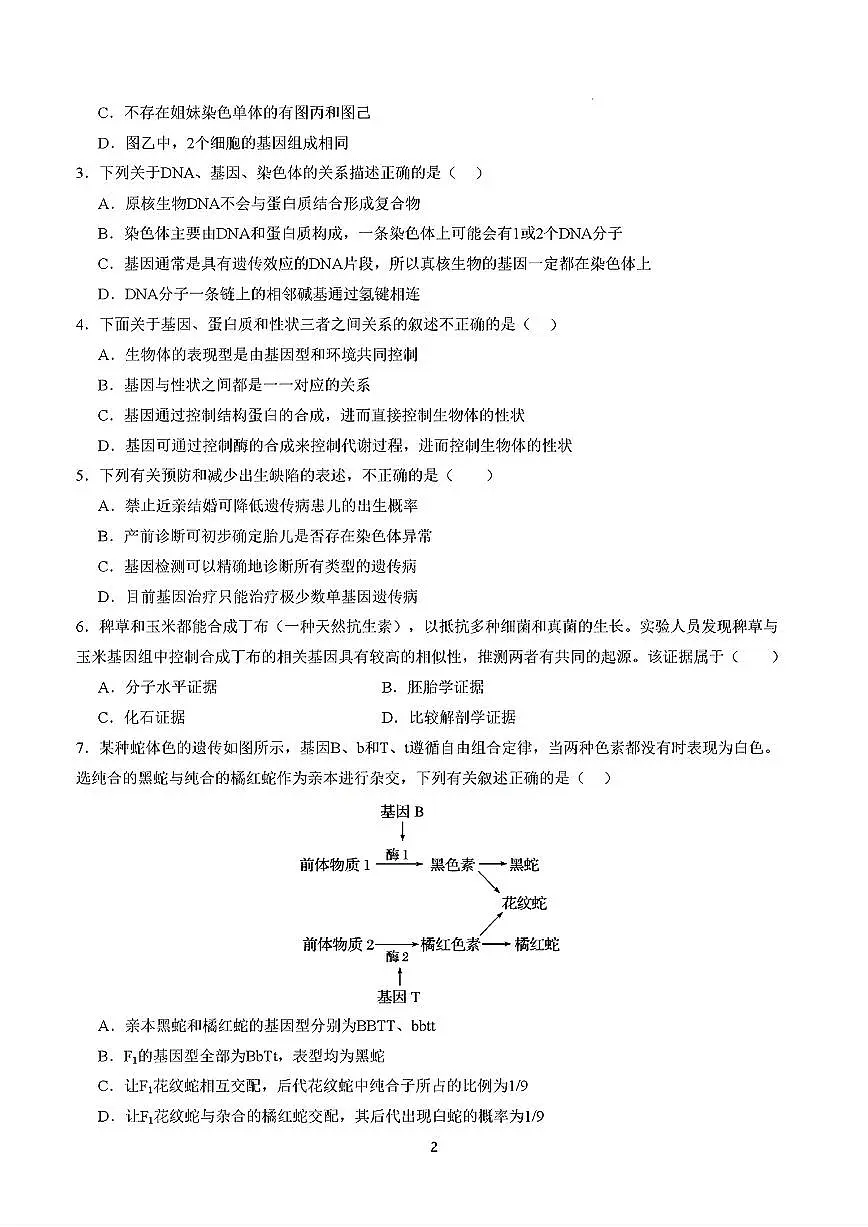 2025年新高考通用人教A版高一生物下学期期末模拟考试试卷02及其答案第2页