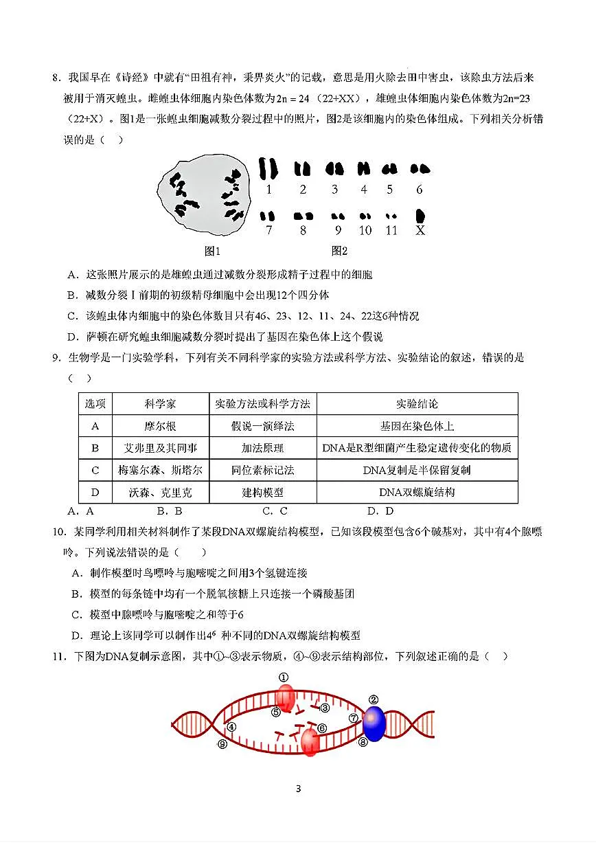 2025年新高考通用人教A版高一生物下学期期末模拟考试试卷02及其答案第3页