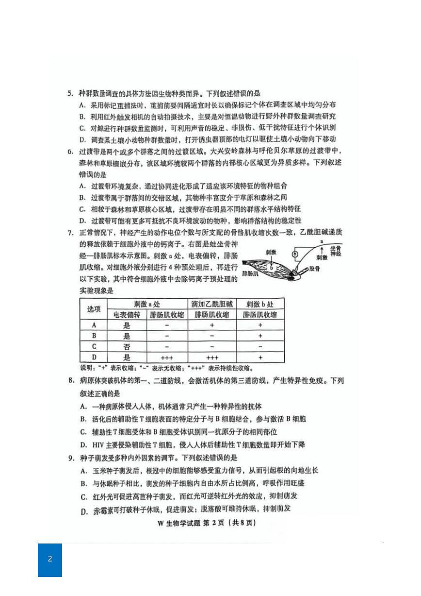 2025年安徽高考真题生物试题及答案(网络版)第2页