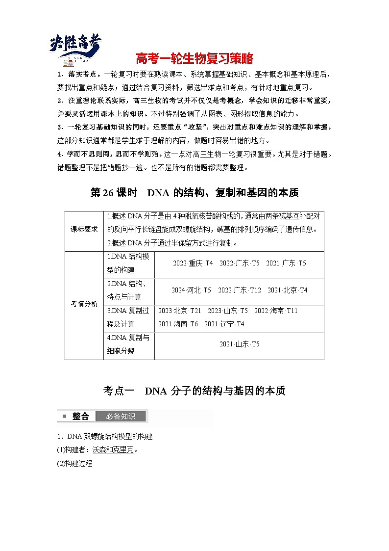 第六單元　第26課時(shí)　DNA的結(jié)構(gòu)、復(fù)制和基因的本質(zhì)（教師版）第1頁