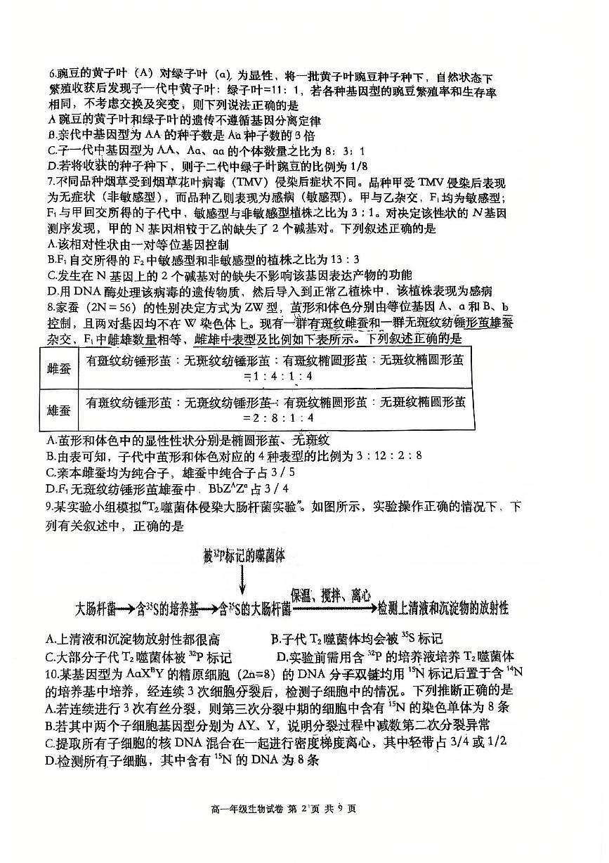 辽宁省大连市沙河口区大连市第八中学2024-2025学年高一下学期6月月考生物试题第2页