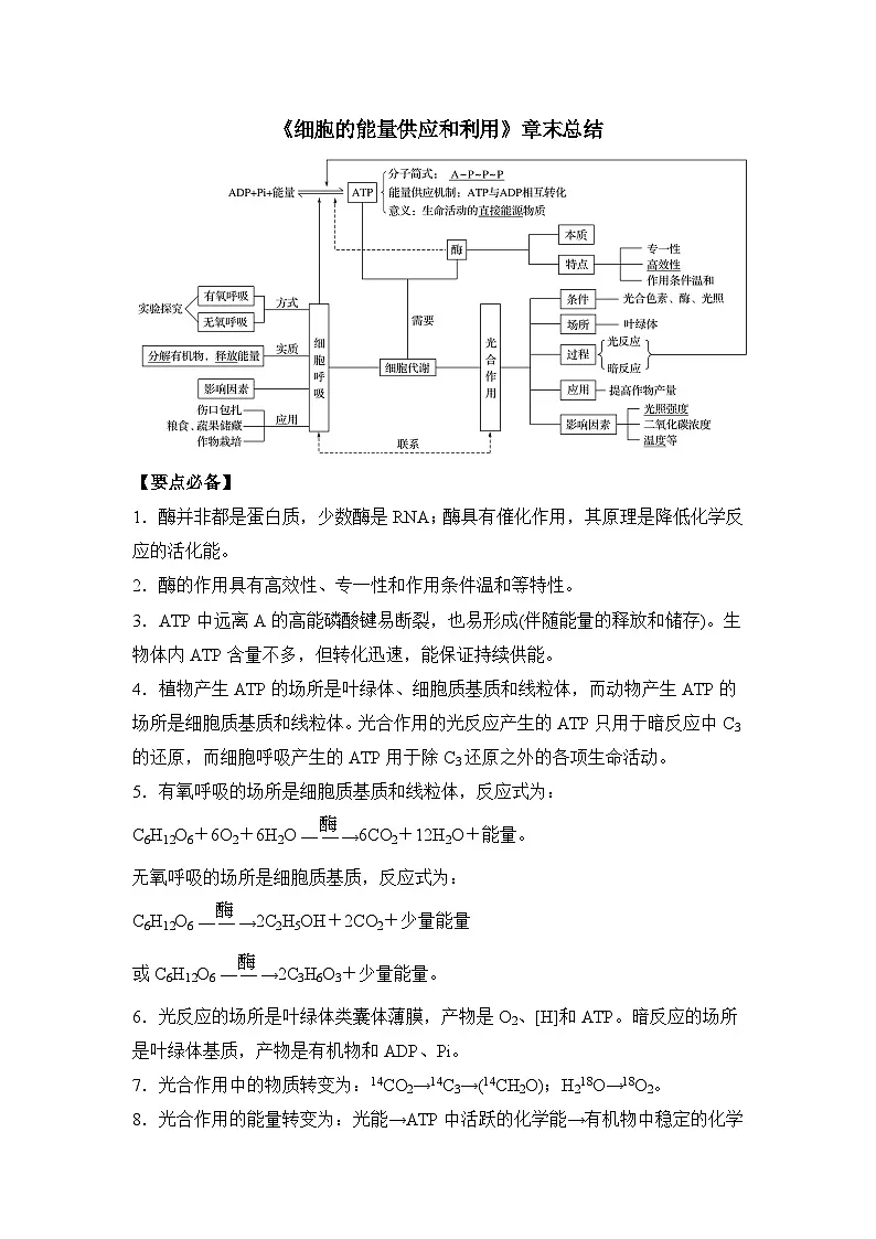 人教版 (新课标)高中生物必修1 第四章《细胞的能量供应和利用》章末知识点总结第1页