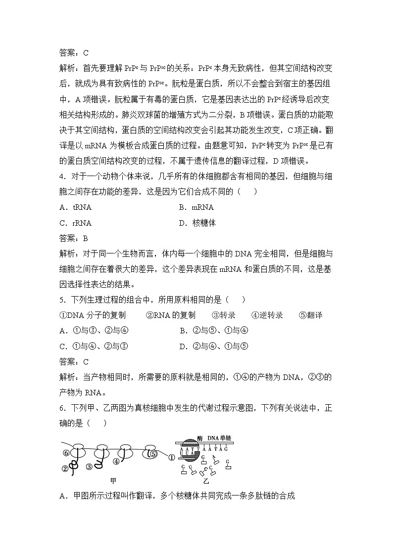 人教版 (新课标)高中生物必修2 第四章《基因的表达》通关套卷(二)无答案第2页