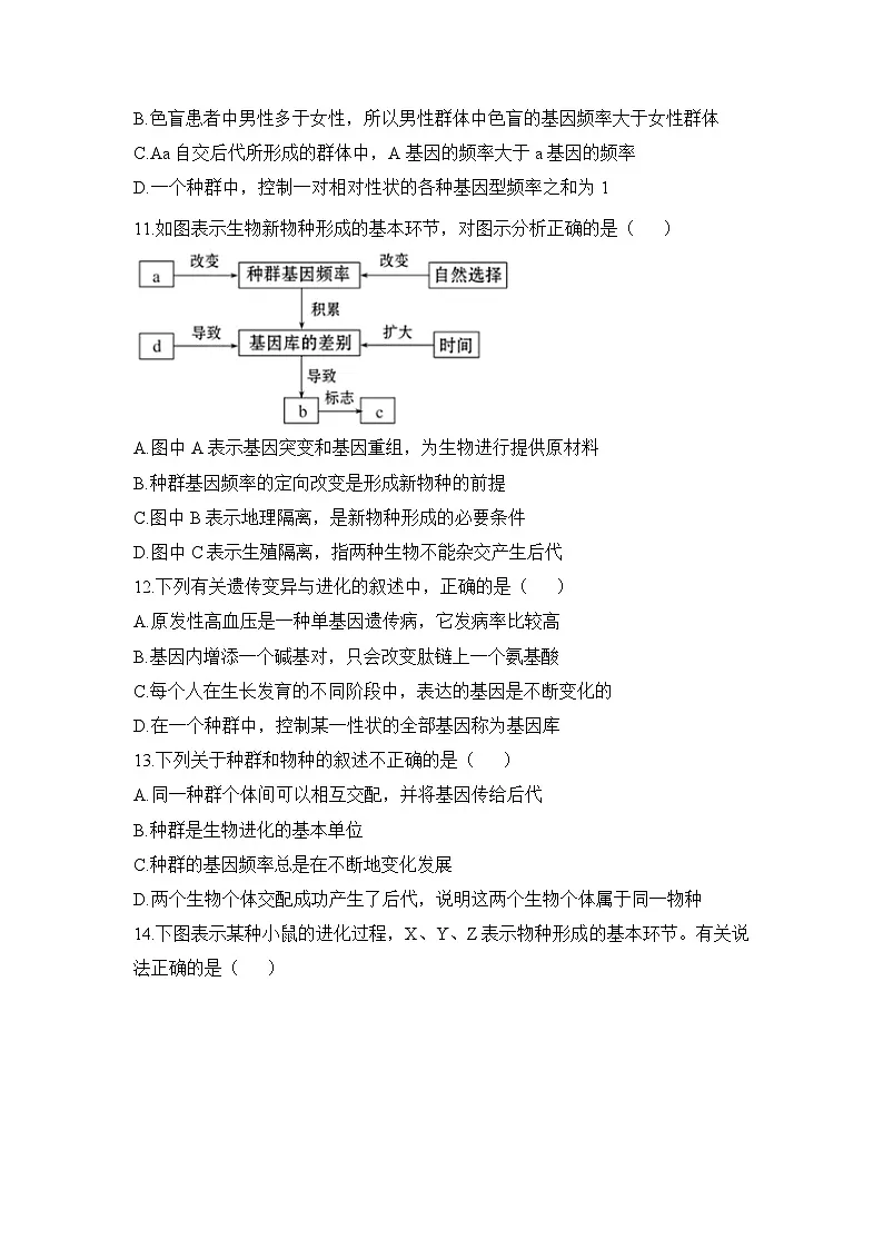 人教版 (新课标)高中生物必修2 第七章《现代生物进化理论》通关套卷(二)无答案第3页