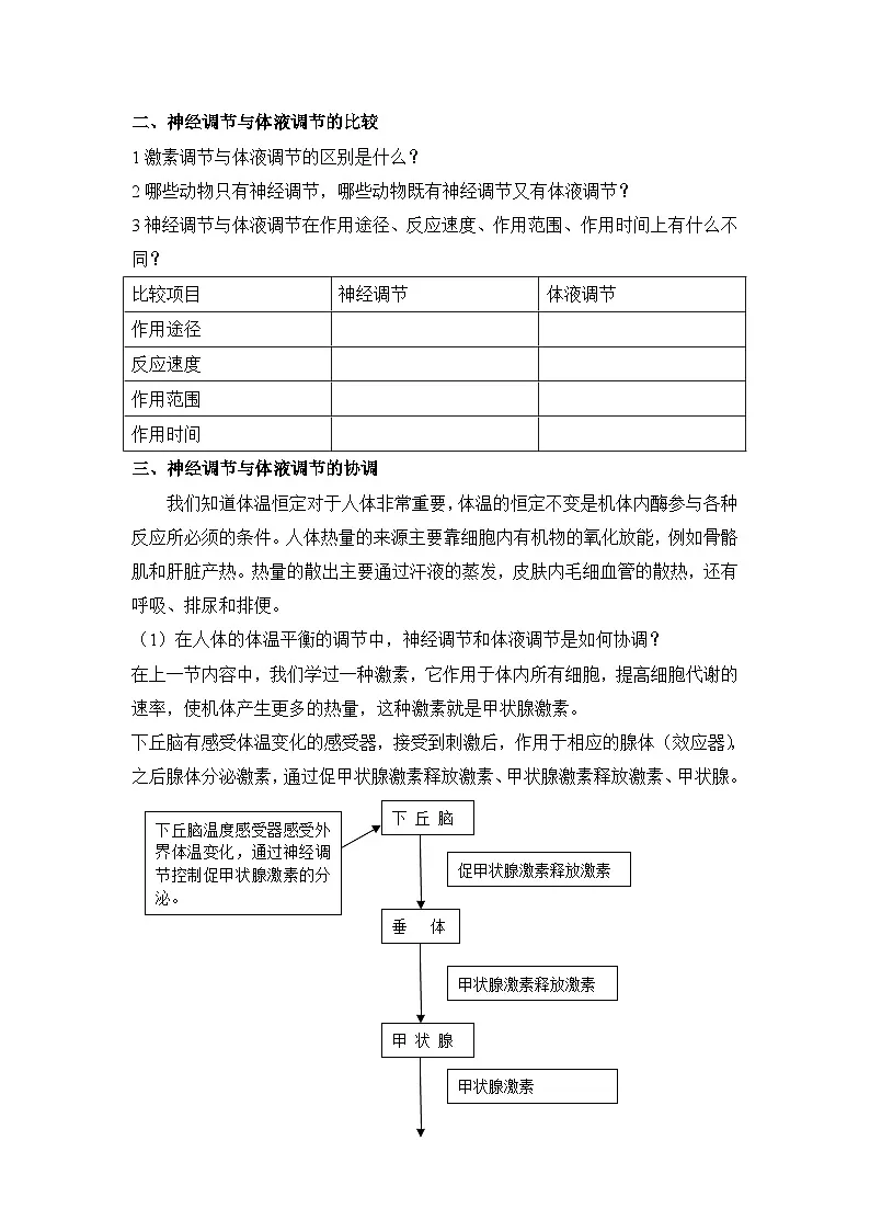 人教版 (新课标)高中生物必修3 2-3《神经调节与体液调节的关系》教学设计第2页