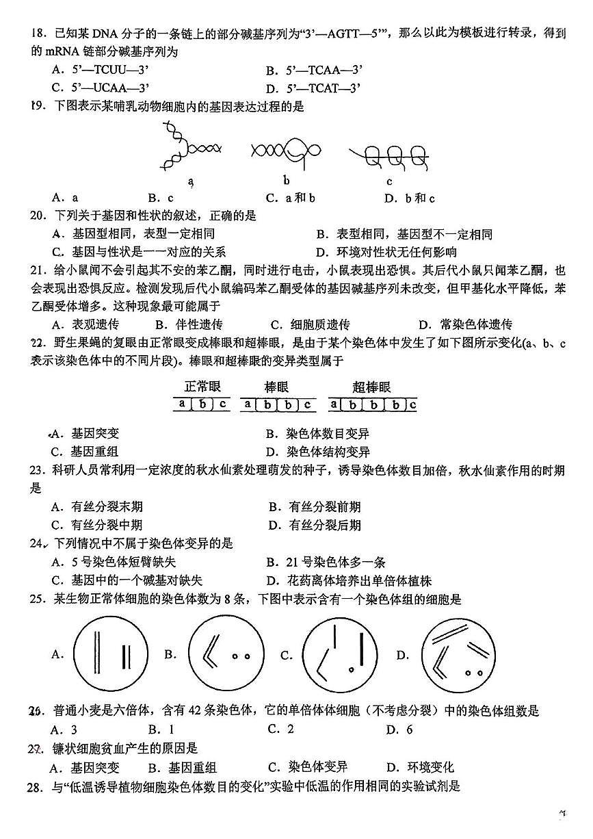 江苏省扬州大学附属中学2024-2025学年高一下学期期末考试生物试题第3页