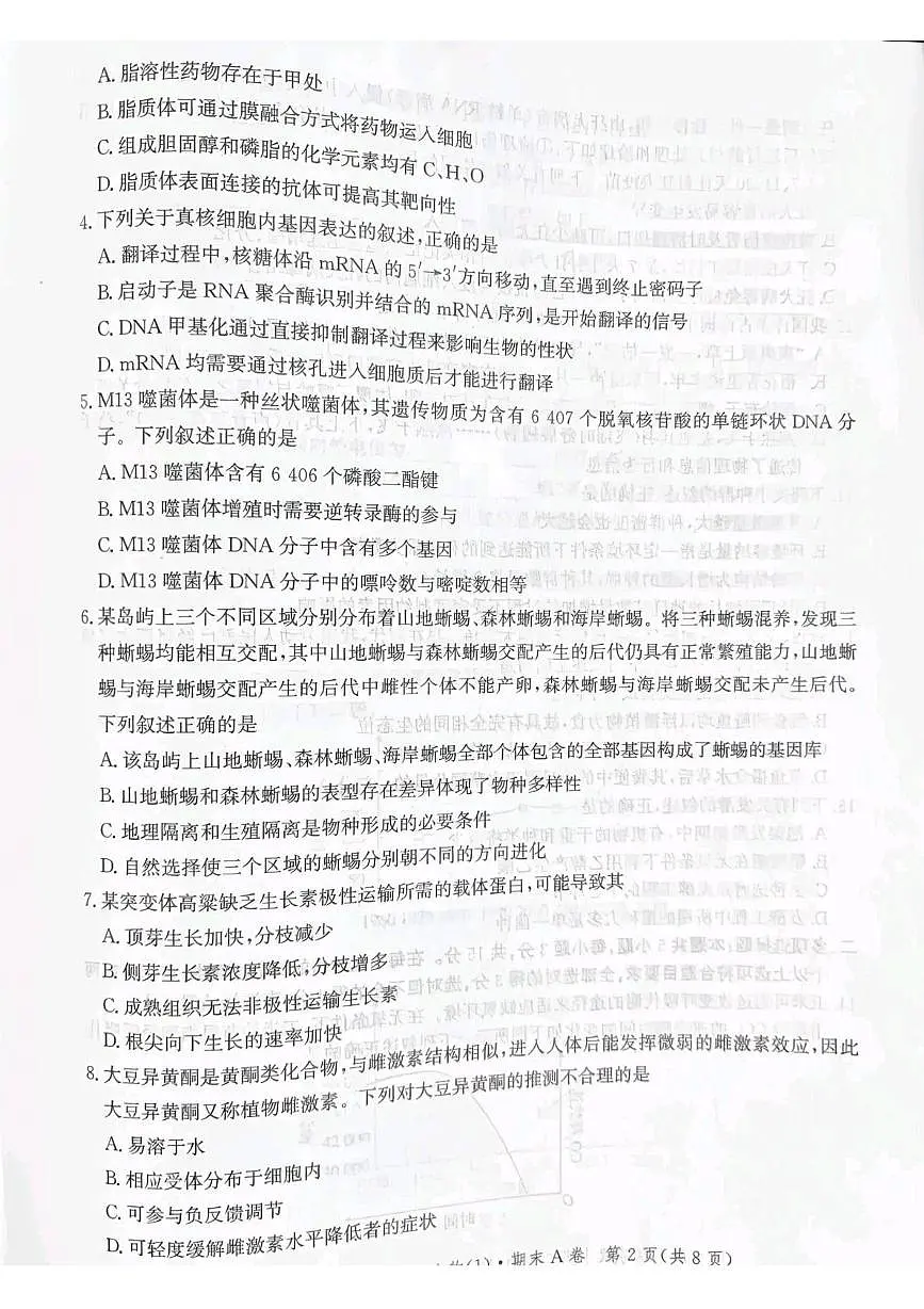 河北省涉县第一中学2024-2025学年高二下学期6月期末考试生物试题(无答案)第2页