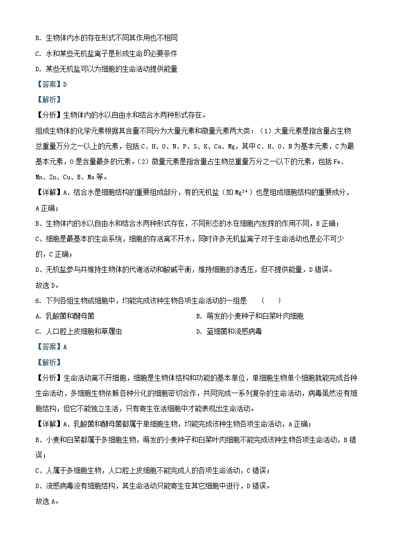 湖南省岳阳市岳阳县2024_2025学年高一生物上学期10月月考试题含解析第3页
