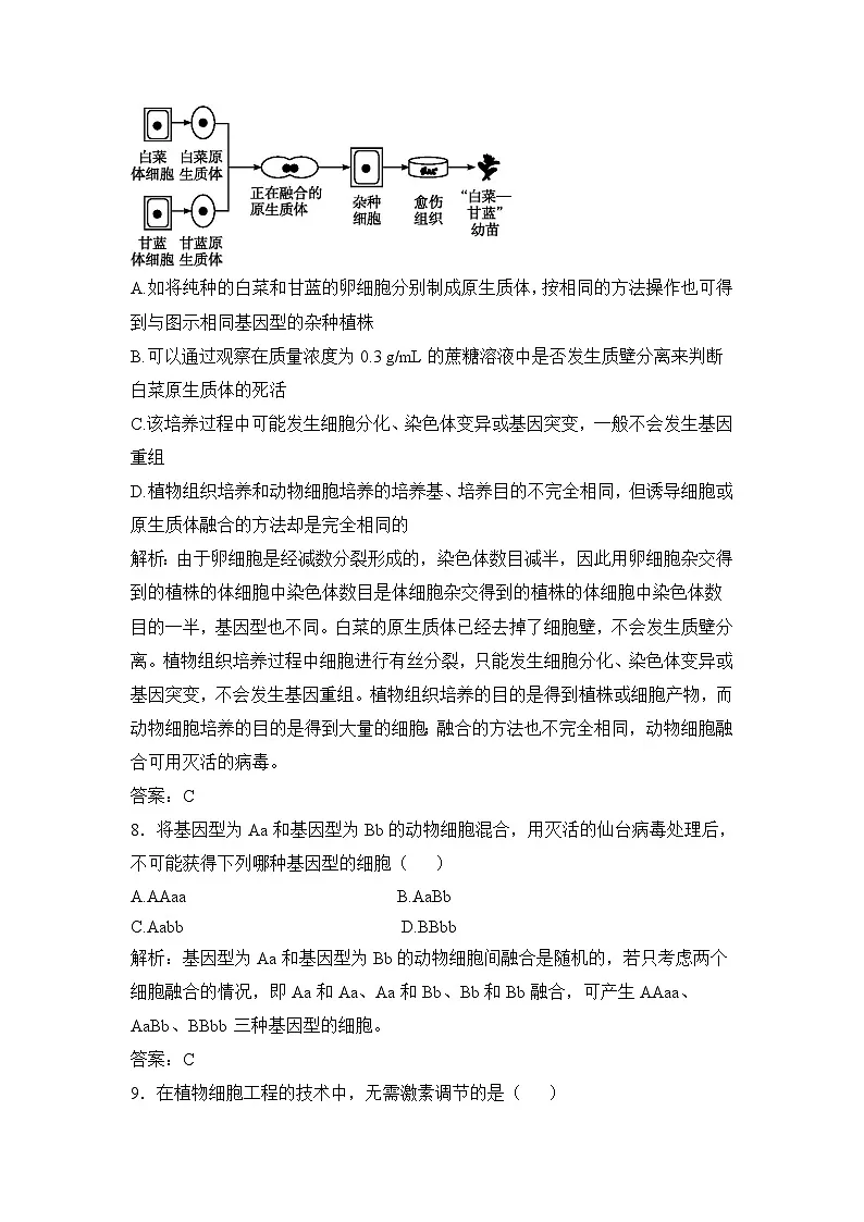 人教版 (新课标)高中生物选修3 专题2《细胞工程》专题测试B卷(提高卷无答案)第3页