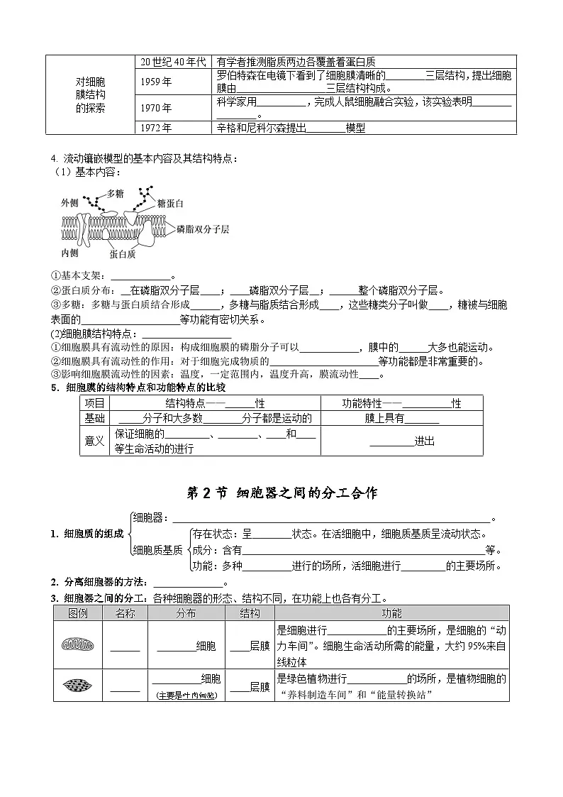 人教版高中生物必修1第3章 细胞的基本结构-必背知识清单第2页